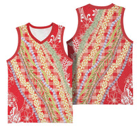 Red Palaka Hawaii Leis Basketball Jersey Hawaiian-plaid Elegant Tropical Vibes LT14 - Polynesian Pride