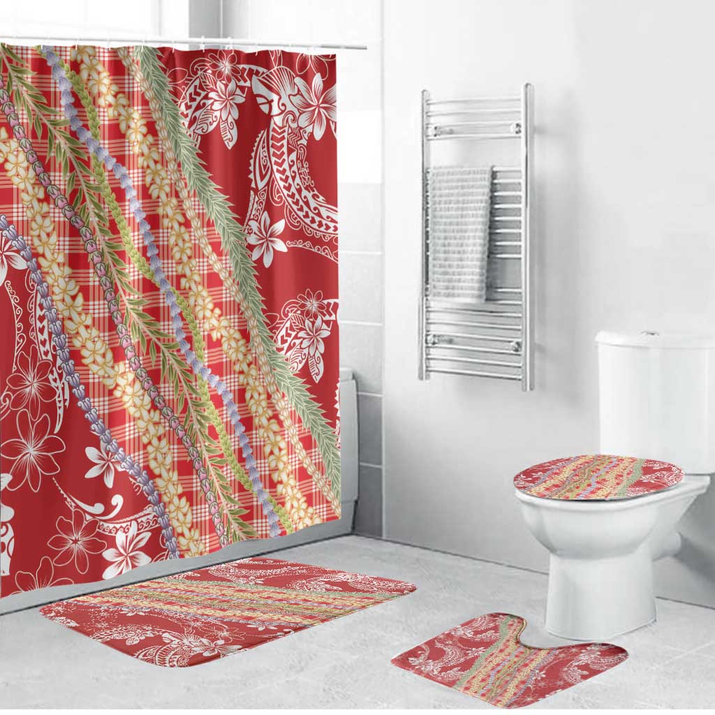 Red Palaka Hawaii Leis Bathroom Set Hawaiian-plaid Elegant Tropical Vibes - Polynesian Pride