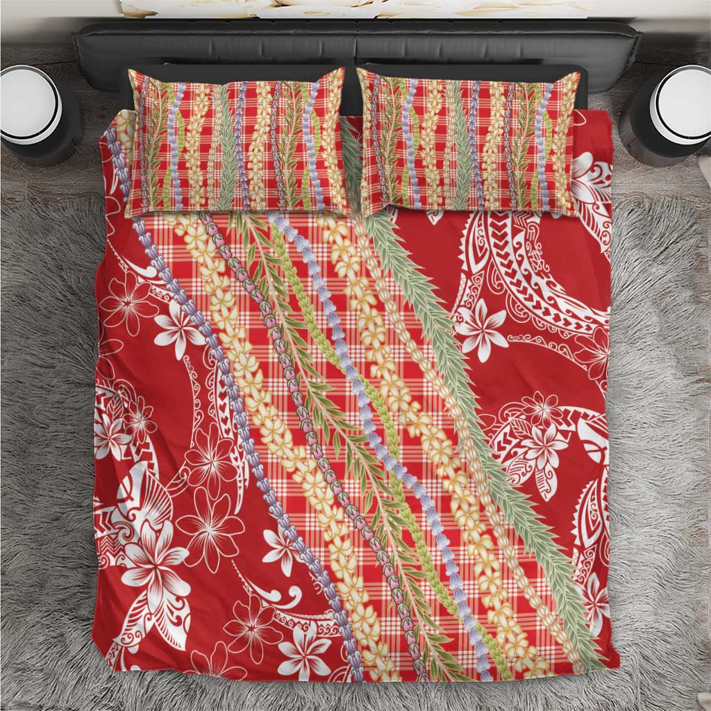 Red Palaka Hawaii Leis Bedding Set Hawaiian-plaid Elegant Tropical Vibes - Polynesian Pride
