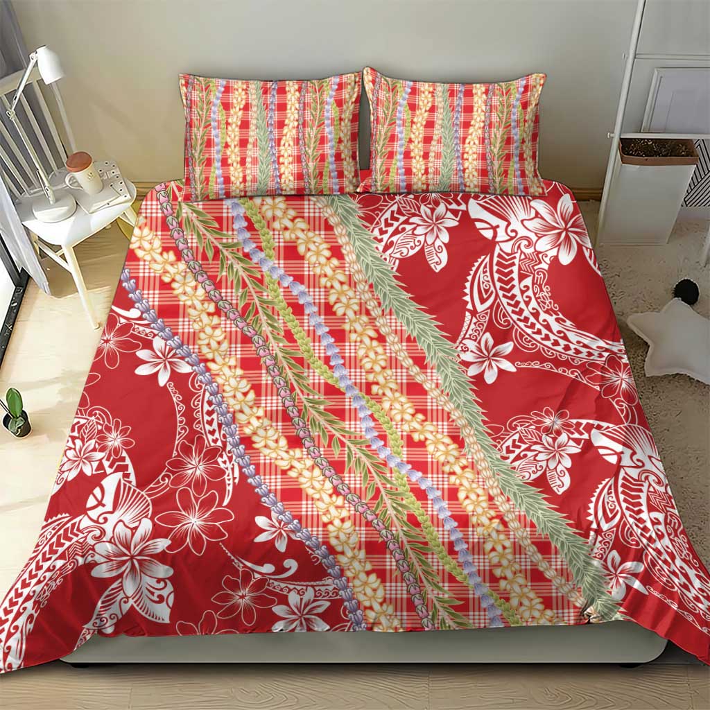 Red Palaka Hawaii Leis Bedding Set Hawaiian-plaid Elegant Tropical Vibes - Polynesian Pride