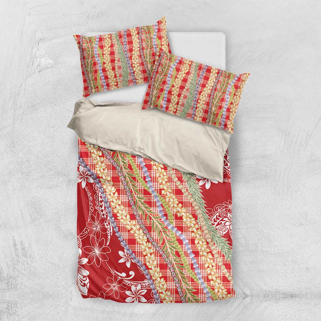 Red Palaka Hawaii Leis Bedding Set Hawaiian-plaid Elegant Tropical Vibes - Polynesian Pride