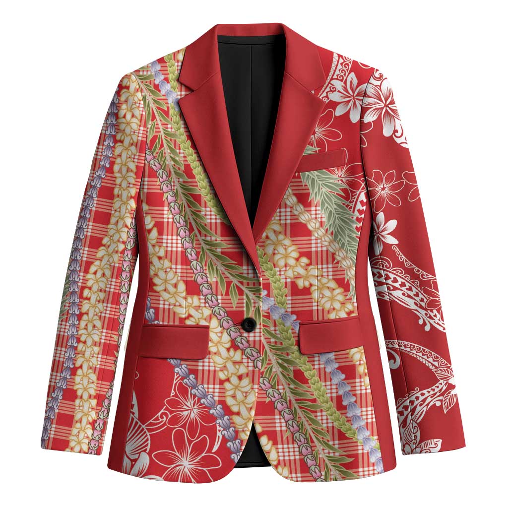 Red Palaka Hawaii Leis Blazer Hawaiian-plaid Elegant Tropical Vibes - Polynesian Pride
