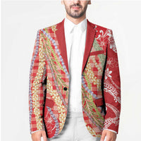 Red Palaka Hawaii Leis Blazer Hawaiian-plaid Elegant Tropical Vibes - Polynesian Pride