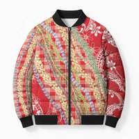 Red Palaka Hawaii Leis Bomber Puffer Jacket Hawaiian-plaid Elegant Tropical Vibes LT14 Unisex Red - Polynesian Pride