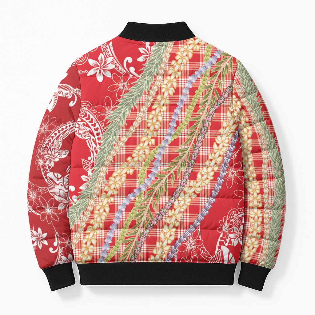 Red Palaka Hawaii Leis Bomber Puffer Jacket Hawaiian-plaid Elegant Tropical Vibes LT14 - Polynesian Pride