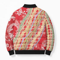 Red Palaka Hawaii Leis Bomber Puffer Jacket Hawaiian-plaid Elegant Tropical Vibes LT14 - Polynesian Pride