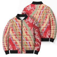 Red Palaka Hawaii Leis Bomber Puffer Jacket Hawaiian-plaid Elegant Tropical Vibes LT14 - Polynesian Pride