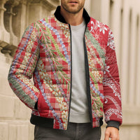 Red Palaka Hawaii Leis Bomber Puffer Jacket Hawaiian-plaid Elegant Tropical Vibes LT14 - Polynesian Pride