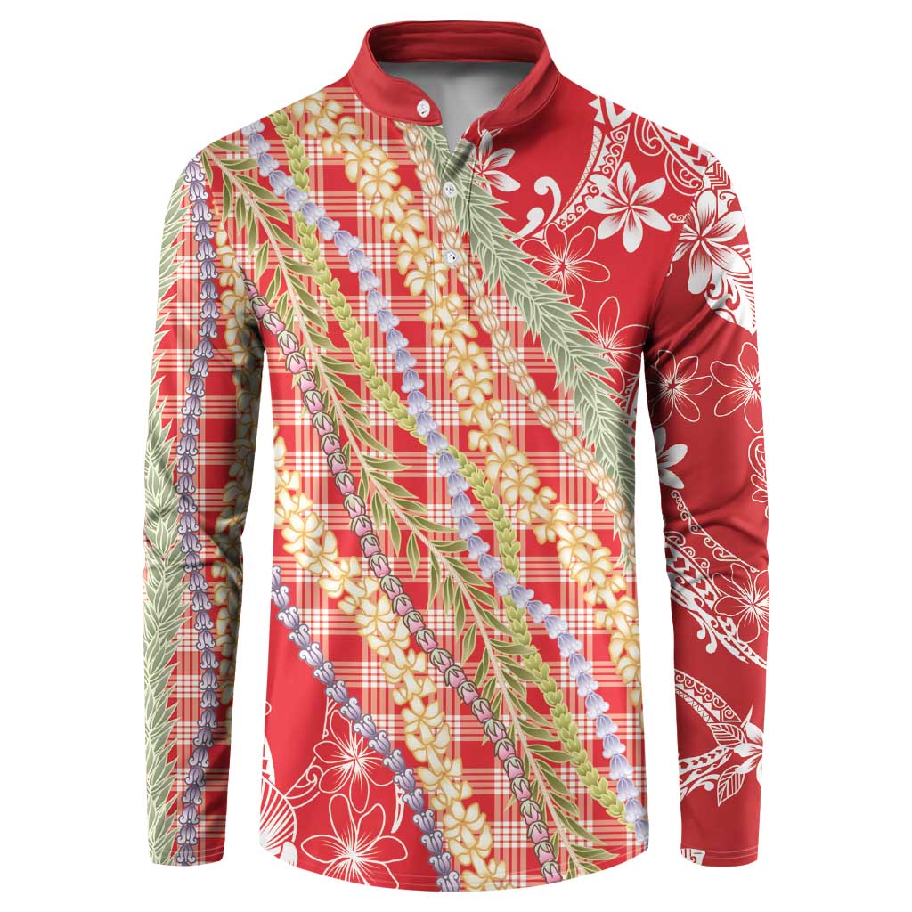 Red Palaka Hawaii Leis Button Sweatshirt Hawaiian-plaid Elegant Tropical Vibes LT14 Red - Polynesian Pride
