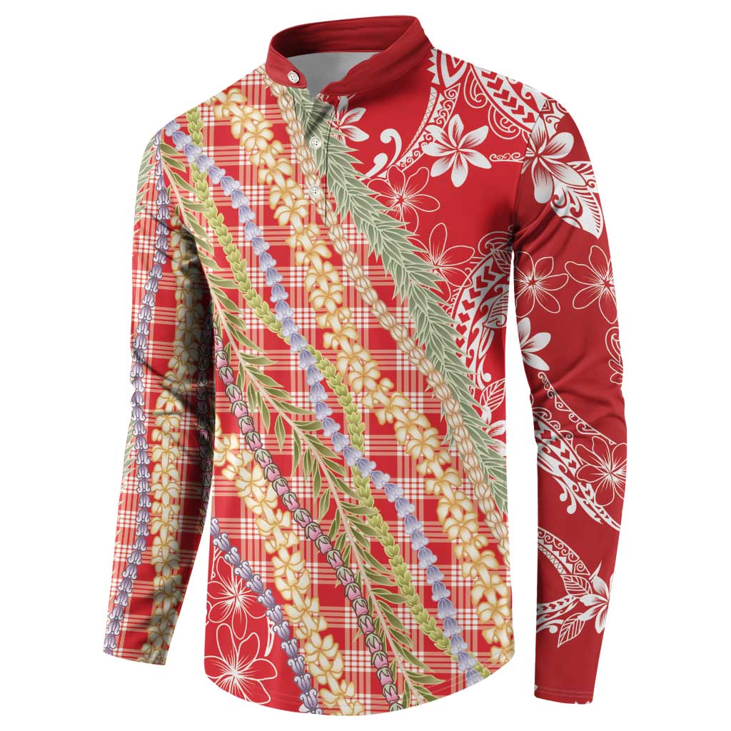 Red Palaka Hawaii Leis Button Sweatshirt Hawaiian-plaid Elegant Tropical Vibes LT14 - Polynesian Pride