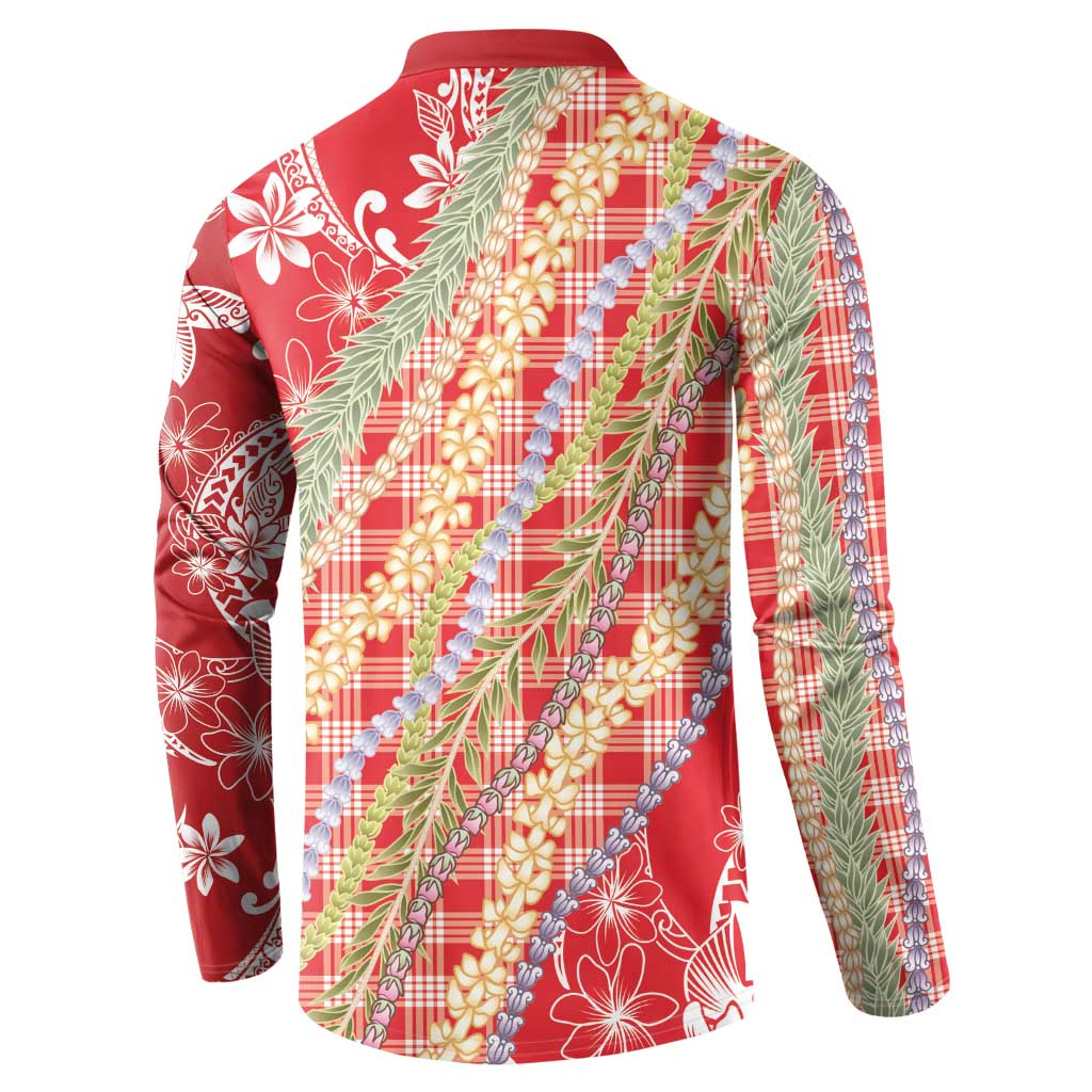 Red Palaka Hawaii Leis Button Sweatshirt Hawaiian-plaid Elegant Tropical Vibes LT14 - Polynesian Pride