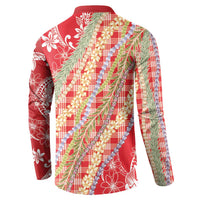 Red Palaka Hawaii Leis Button Sweatshirt Hawaiian-plaid Elegant Tropical Vibes LT14 - Polynesian Pride