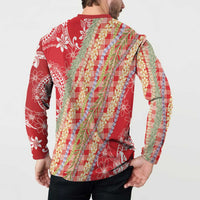 Red Palaka Hawaii Leis Button Sweatshirt Hawaiian-plaid Elegant Tropical Vibes LT14 - Polynesian Pride