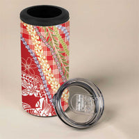 Red Palaka Hawaii Leis 4 in 1 Can Cooler Tumbler Hawaiian-plaid Elegant Tropical Vibes - Polynesian Pride