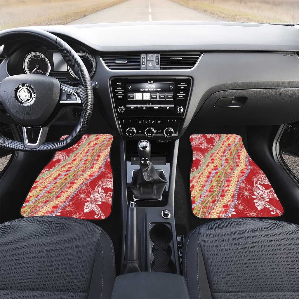 Red Palaka Hawaii Leis Car Mats Hawaiian-plaid Elegant Tropical Vibes - Polynesian Pride