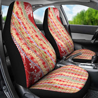 Red Palaka Hawaii Leis Car Seat Cover Hawaiian-plaid Elegant Tropical Vibes - Polynesian Pride