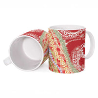 Red Palaka Hawaii Leis Ceramic Mug Hawaiian-plaid Elegant Tropical Vibes - Polynesian Pride