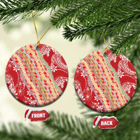 Red Palaka Hawaii Leis Ceramic Ornament Hawaiian-plaid Elegant Tropical Vibes LT14 Circle Red - Polynesian Pride