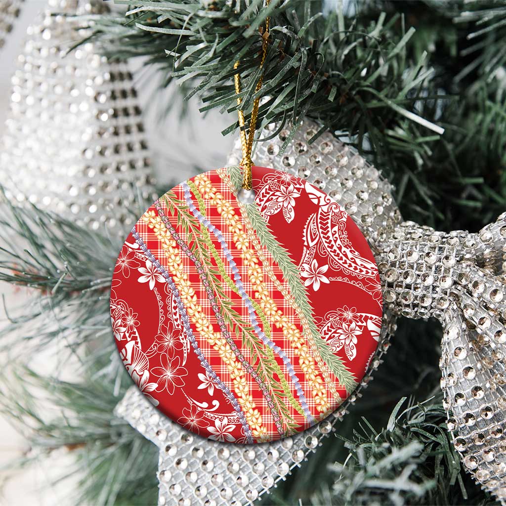 Red Palaka Hawaii Leis Ceramic Ornament Hawaiian-plaid Elegant Tropical Vibes LT14 - Polynesian Pride