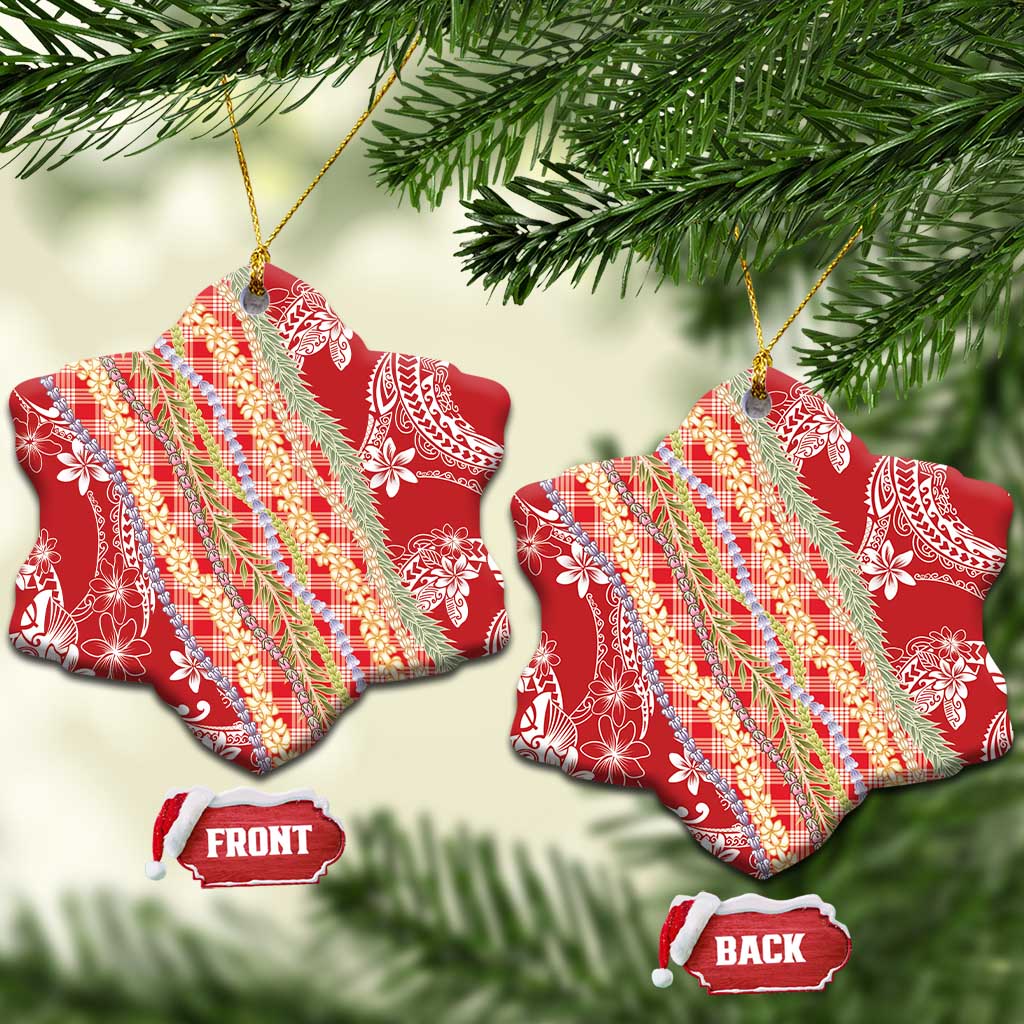 Red Palaka Hawaii Leis Ceramic Ornament Hawaiian-plaid Elegant Tropical Vibes LT14 Snow Flake Red - Polynesian Pride