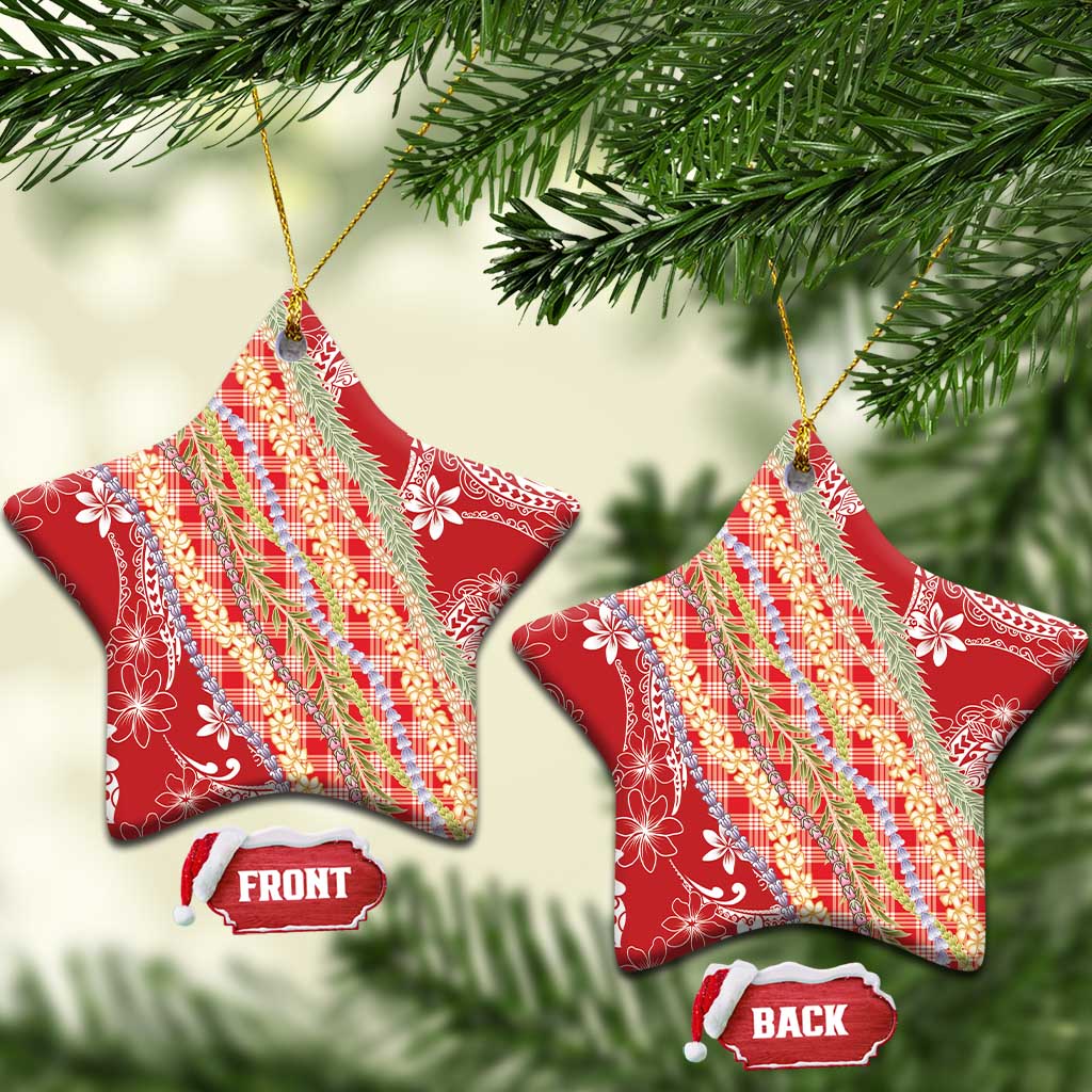 Red Palaka Hawaii Leis Ceramic Ornament Hawaiian-plaid Elegant Tropical Vibes LT14 Star Red - Polynesian Pride