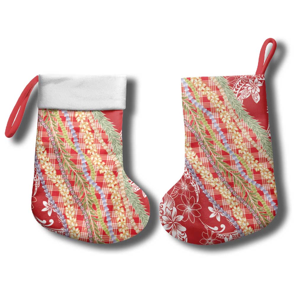 Red Palaka Hawaii Leis Christmas Stocking Hawaiian-plaid Elegant Tropical Vibes LT14 - Polynesian Pride