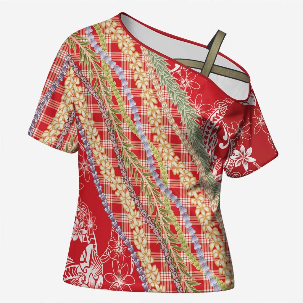 Red Palaka Hawaii Leis Cross Shoulder Shirt Hawaiian-plaid Elegant Tropical Vibes LT14 Female Red - Polynesian Pride