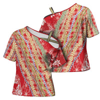 Red Palaka Hawaii Leis Cross Shoulder Shirt Hawaiian-plaid Elegant Tropical Vibes LT14 - Polynesian Pride