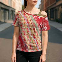 Red Palaka Hawaii Leis Cross Shoulder Shirt Hawaiian-plaid Elegant Tropical Vibes LT14 - Polynesian Pride