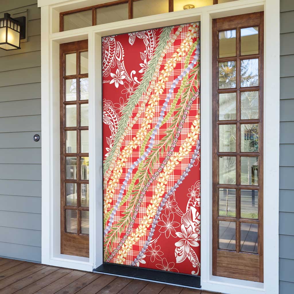 Red Palaka Hawaii Leis Door Cover Hawaiian-plaid Elegant Tropical Vibes - Polynesian Pride