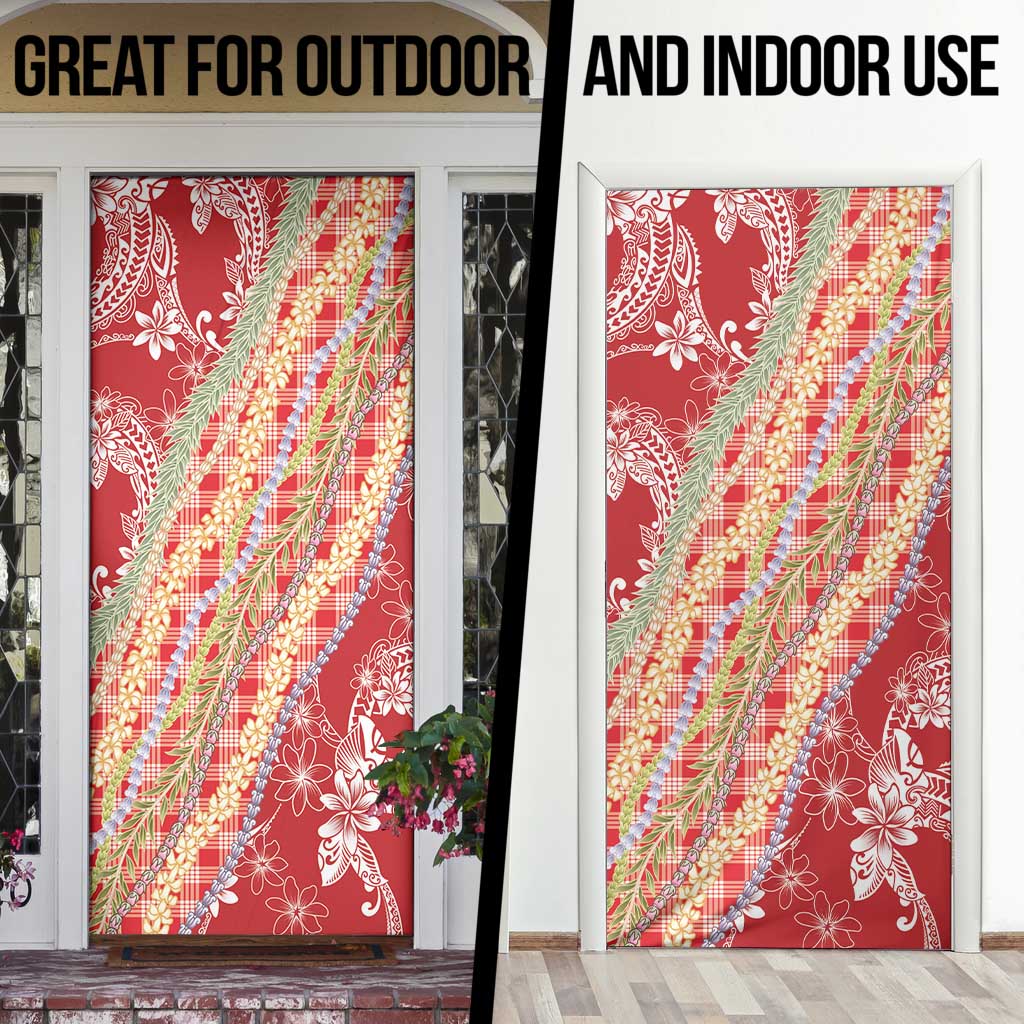 Red Palaka Hawaii Leis Door Cover Hawaiian-plaid Elegant Tropical Vibes - Polynesian Pride