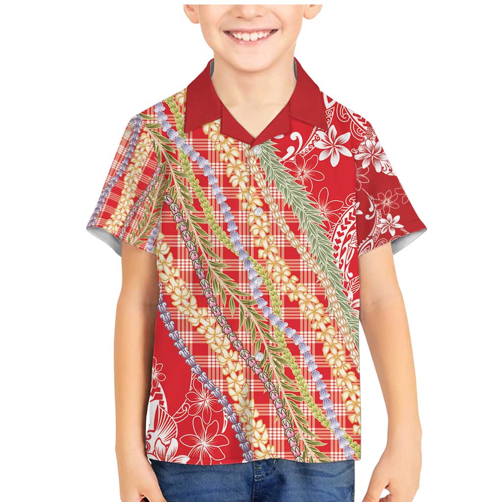 Red Palaka Hawaii Leis Family Matching Mermaid Dress and Hawaiian Shirt Hawaiian-plaid Elegant Tropical Vibes - Polynesian Pride