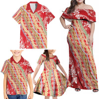 Red Palaka Hawaii Leis Family Matching Off Shoulder Maxi Dress and Hawaiian Shirt Hawaiian-plaid Elegant Tropical Vibes - Polynesian Pride