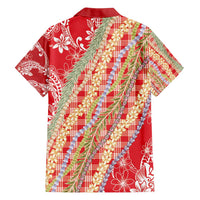 Red Palaka Hawaii Leis Family Matching Off Shoulder Maxi Dress and Hawaiian Shirt Hawaiian-plaid Elegant Tropical Vibes - Polynesian Pride