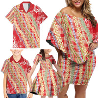 Red Palaka Hawaii Leis Family Matching Off Shoulder Short Dress and Hawaiian Shirt Hawaiian-plaid Elegant Tropical Vibes - Polynesian Pride