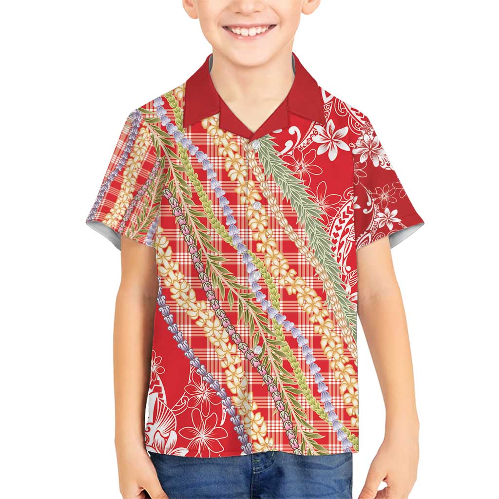 Red Palaka Hawaii Leis Family Matching Puletasi and Hawaiian Shirt Hawaiian-plaid Elegant Tropical Vibes - Polynesian Pride