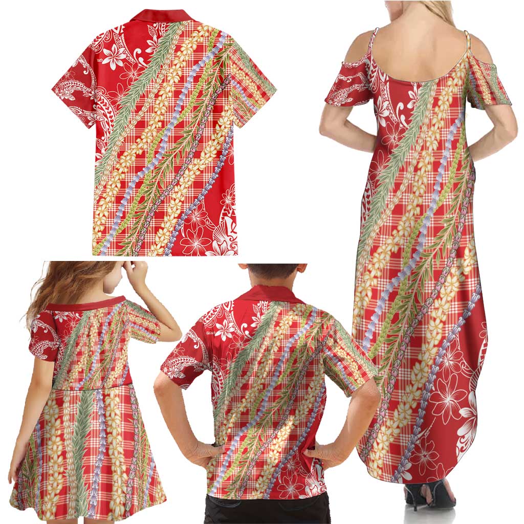 Red Palaka Hawaii Leis Family Matching Summer Maxi Dress and Hawaiian Shirt Hawaiian-plaid Elegant Tropical Vibes - Polynesian Pride