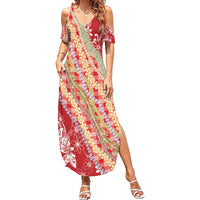 Red Palaka Hawaii Leis Family Matching Summer Maxi Dress and Hawaiian Shirt Hawaiian-plaid Elegant Tropical Vibes - Polynesian Pride