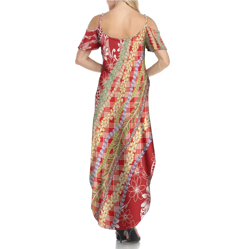 Red Palaka Hawaii Leis Family Matching Summer Maxi Dress and Hawaiian Shirt Hawaiian-plaid Elegant Tropical Vibes - Polynesian Pride