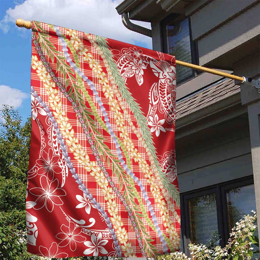 Red Palaka Hawaii Leis Garden Flag Hawaiian-plaid Elegant Tropical Vibes - Polynesian Pride