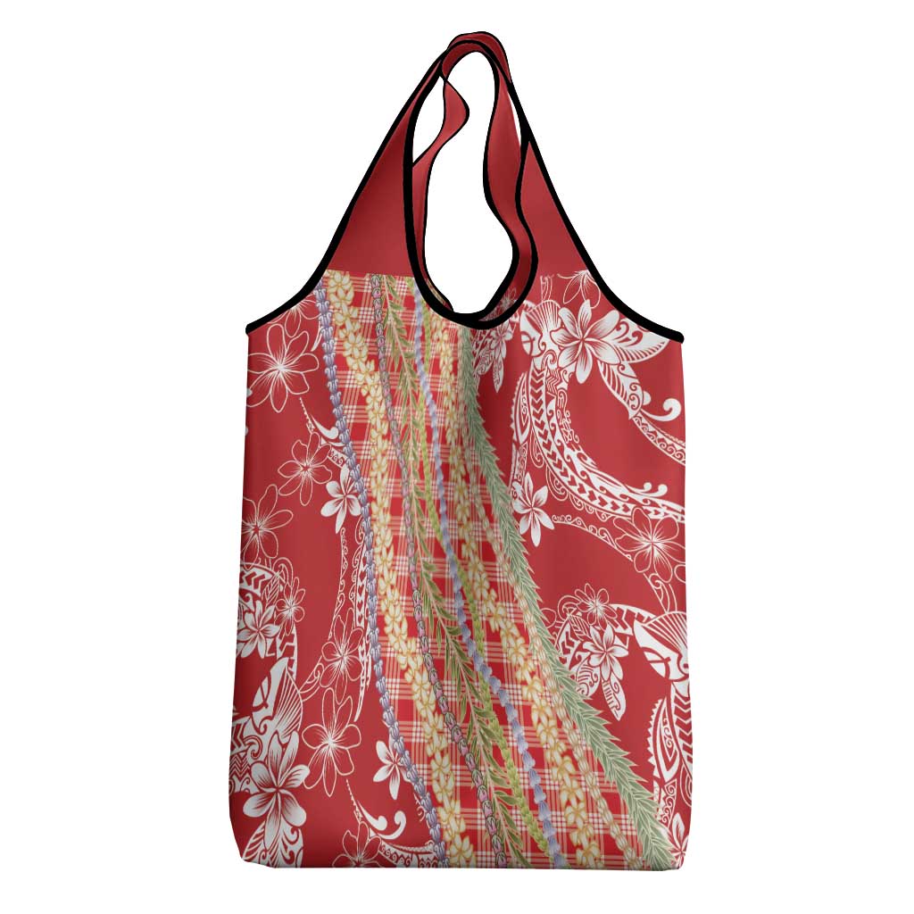 Red Palaka Hawaii Leis Grocery Bag Hawaiian-plaid Elegant Tropical Vibes - Polynesian Pride