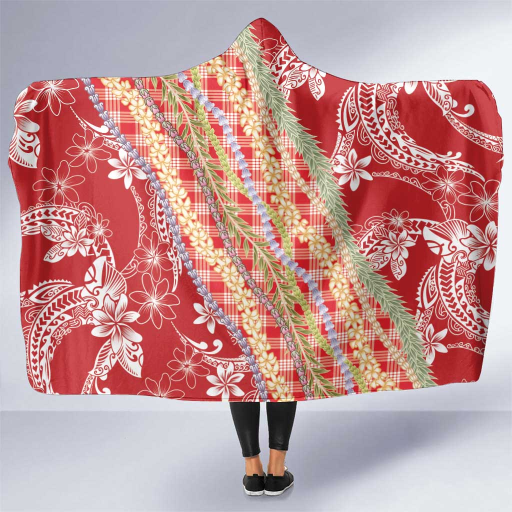 Red Palaka Hawaii Leis Hooded Blanket Hawaiian-plaid Elegant Tropical Vibes LT14 One Size Red - Polynesian Pride