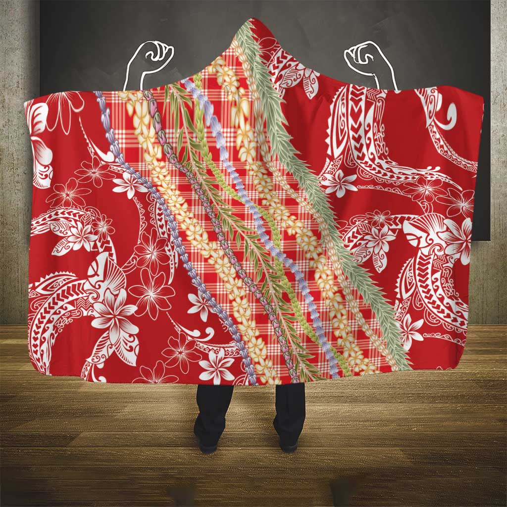 Red Palaka Hawaii Leis Hooded Blanket Hawaiian-plaid Elegant Tropical Vibes LT14 - Polynesian Pride