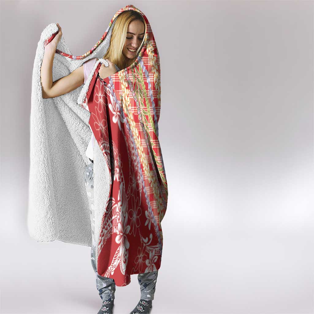 Red Palaka Hawaii Leis Hooded Blanket Hawaiian-plaid Elegant Tropical Vibes LT14 - Polynesian Pride