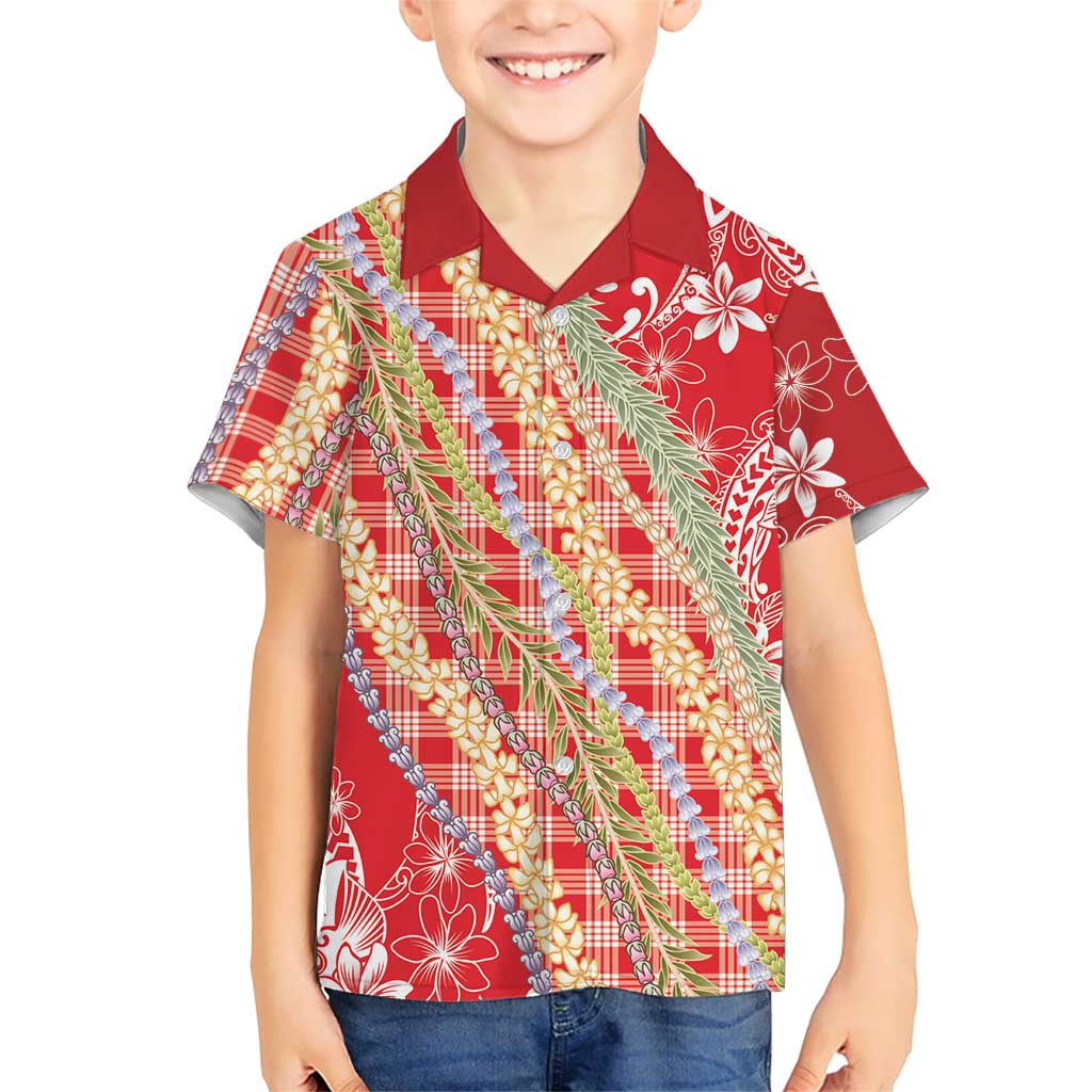 Red Palaka Hawaii Leis Kid Hawaiian Shirt Hawaiian-plaid Elegant Tropical Vibes LT14 Kid Red - Polynesian Pride