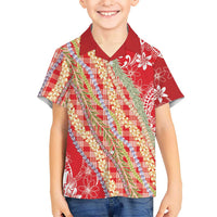 Red Palaka Hawaii Leis Kid Hawaiian Shirt Hawaiian-plaid Elegant Tropical Vibes LT14 Kid Red - Polynesian Pride