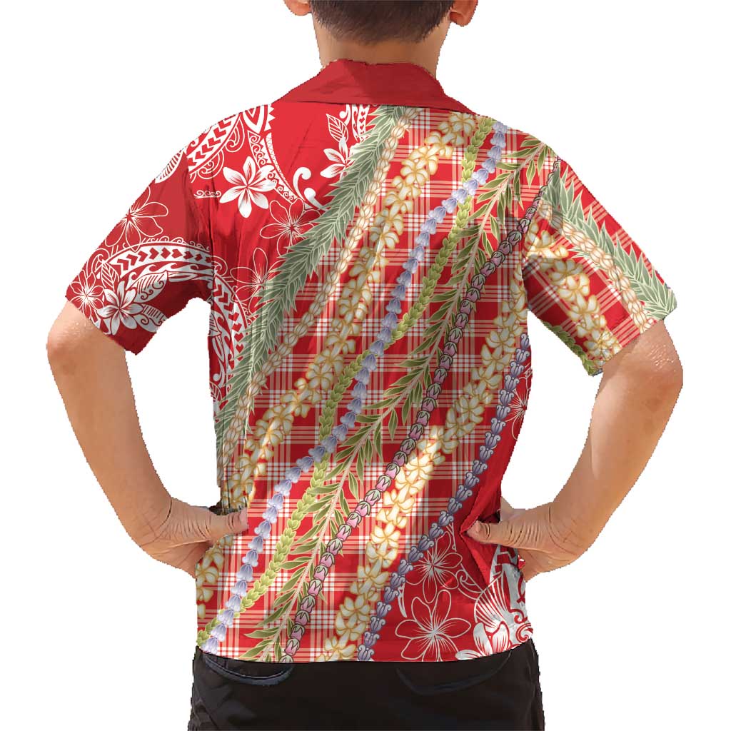 Red Palaka Hawaii Leis Kid Hawaiian Shirt Hawaiian-plaid Elegant Tropical Vibes LT14 - Polynesian Pride