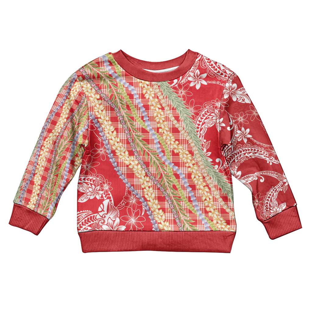 Red Palaka Hawaii Leis Kid Ugly Christmas Sweater Hawaiian-plaid Elegant Tropical Vibes LT14 Kid Red - Polynesian Pride