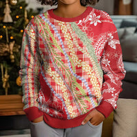 Red Palaka Hawaii Leis Kid Ugly Christmas Sweater Hawaiian-plaid Elegant Tropical Vibes LT14 - Polynesian Pride