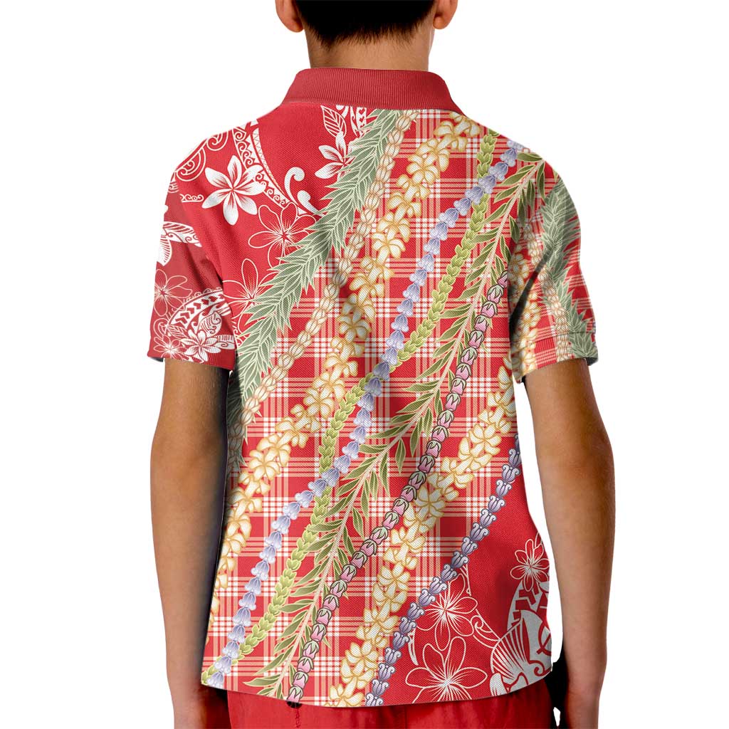 Red Palaka Hawaii Leis Kid Polo Shirt Hawaiian-plaid Elegant Tropical Vibes - Polynesian Pride